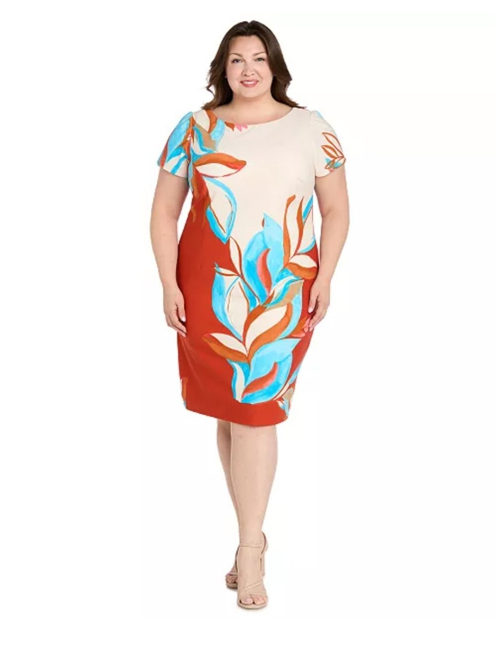 R&M Richards Womens Petite 8P Abstract Floral Sheath Dress Red Blue NWT